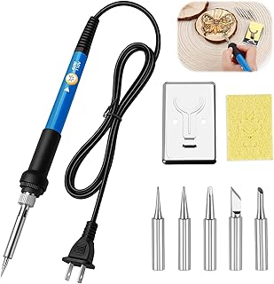 Wood Burning Kit, 6 - Temp Adjustable Soldering Welding Iron Kit with 5 Tips & Sponge, for Pyrography Art & DIY Wood Crafts