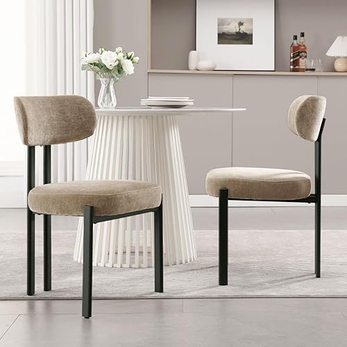 Miniatura 6 de LukeAlon Juego de 2 sillas de comedor de chenilla, modernas sillas de cocina sin brazos con respaldo curvado con patas de metal negro, sillas de