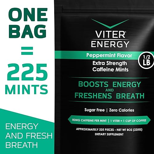 Miniatura 8 de Viter Energy Mentas con cafeína extra fuertes, 80 mg de cafeína, vitaminas B, sin azúcar. (menta, 8 onzas, bolsa a granel)