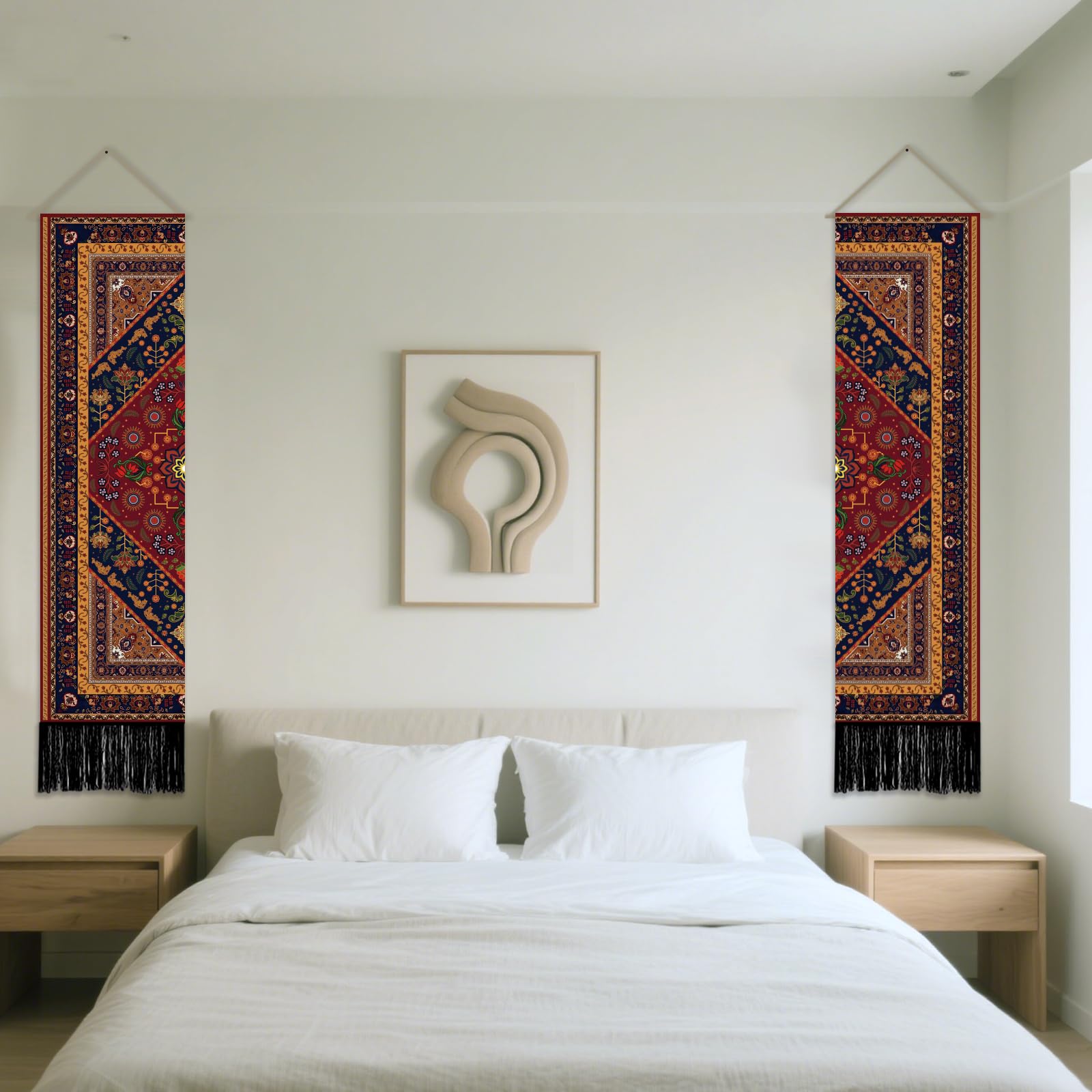 SUPERDANT Set di 2 arazzi verticali, 130 x 33 cm, stile bohémien, da appendere alla parete, stile retrò, stretti, per soggiorno, camera da letto, portico, grotta degli uomini, colorati