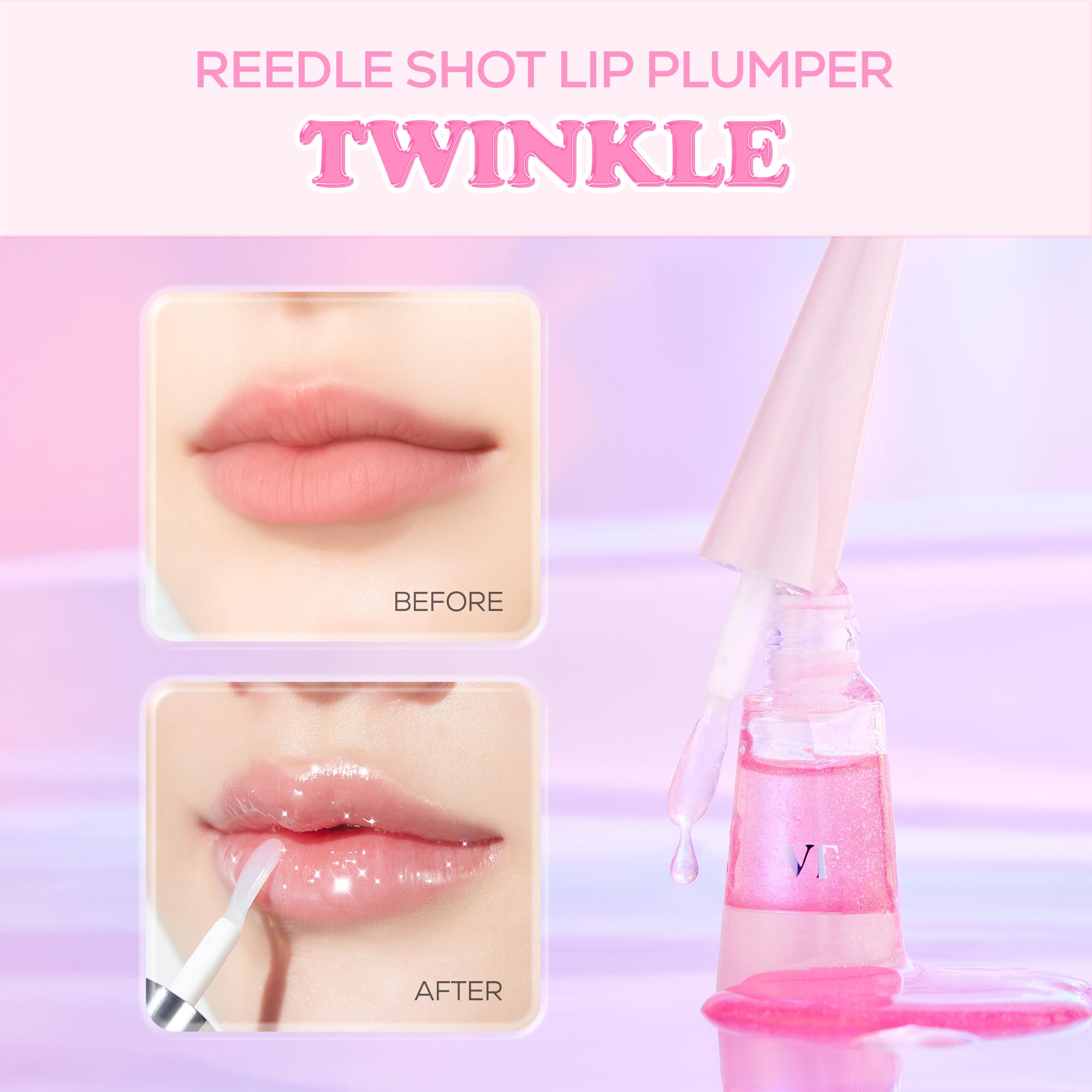 VT COSMETICS Reedle Shot Lip Plumper in Twinkle & Glitter, Hydrating Plumping Lip Gloss, High Shine Glitter Finish, Infused with Jojoba Oil, Korean Beauty Makeup, 0.15 oz.