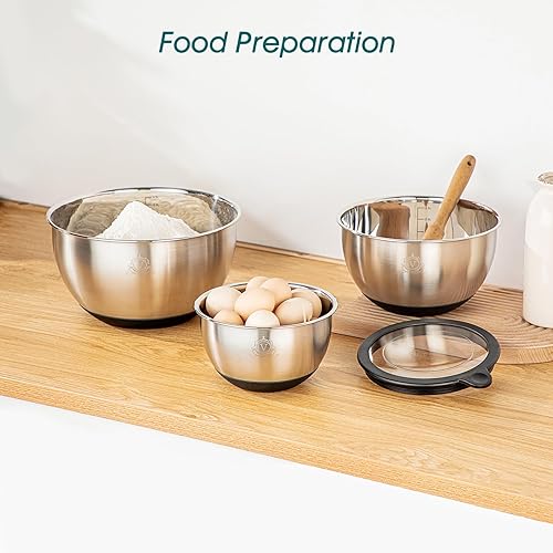 Miniatura 4 de vancasso Tazones para mezclar con tapas herméticas, juego de 3 cuencos de acero inoxidable para cocina, juego de cuencos de metal ideal para