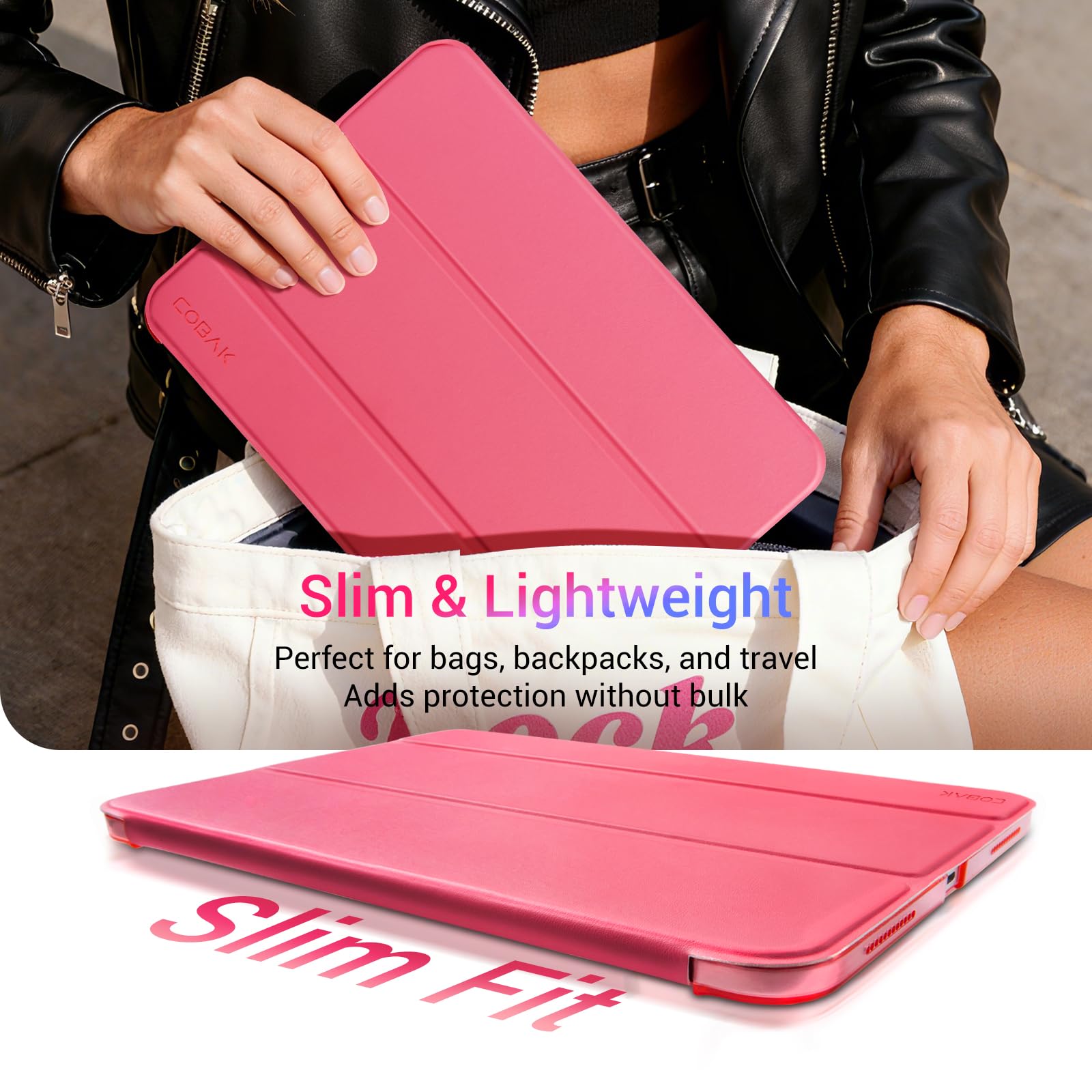 CoBak Funda para iPad A16 11.ª Gen 11" 2025 & iPad 10.ª Gen 10,9" 2022: Funda Fina con Parte Trasera rígida Transparente, Compatible con Touch ID, Fucsia — view 2