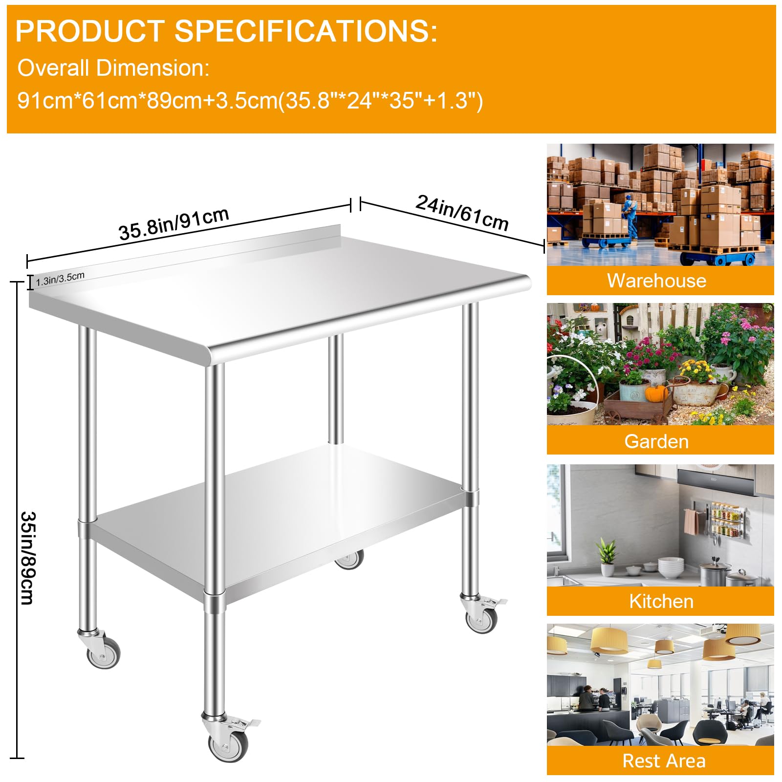 WYUEEEE Stainless Steel Prep Table, 24