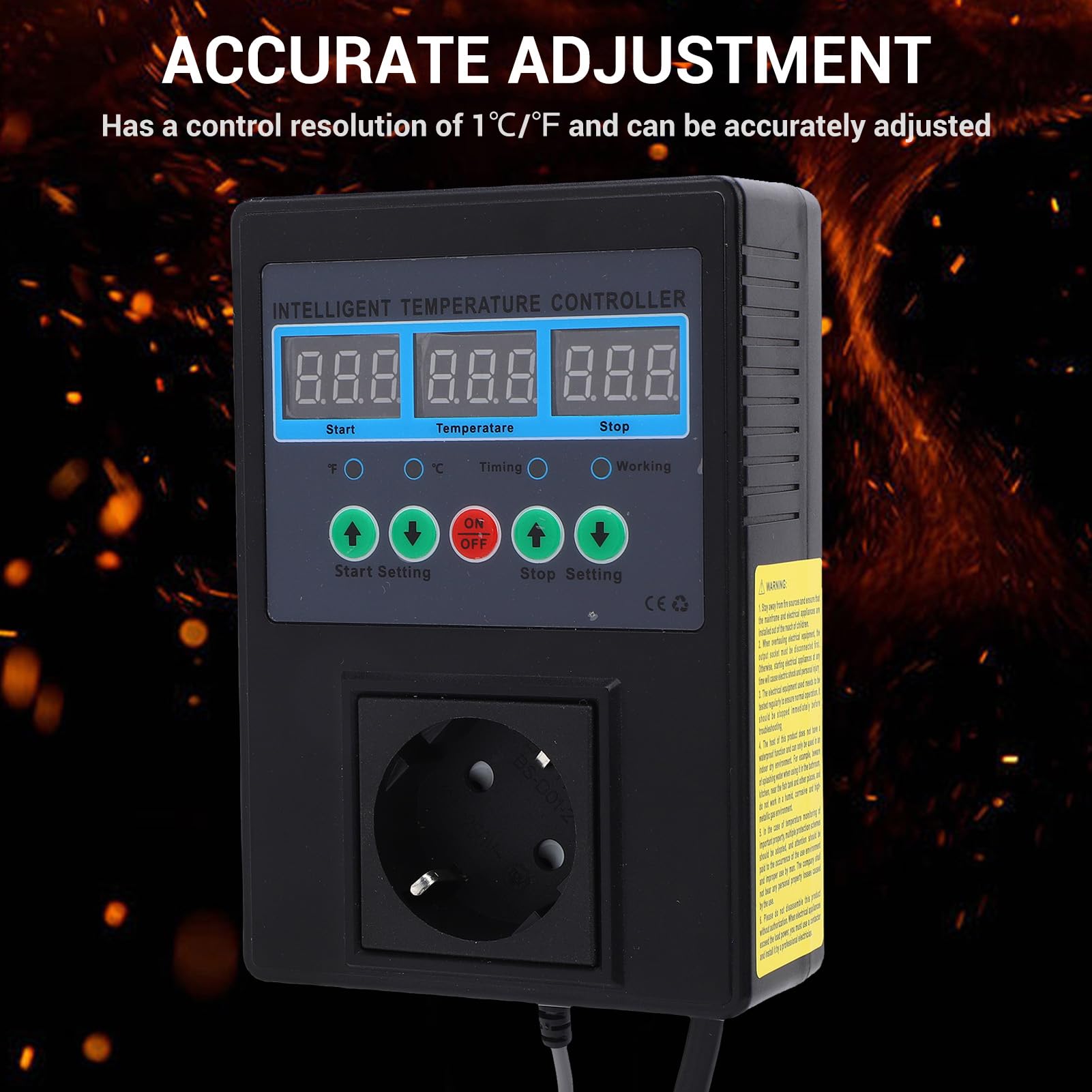 Ejoyous Regolatore di Temperatura Termostato Digitale per Riscaldamento ABS 15A 3300W 14F a 248F Interruttore di Uscita di Raffreddamento per Riscaldamento per Rettili Terrari Acquario Produzione di