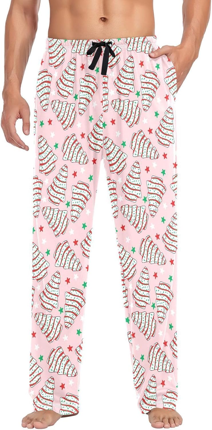 Pink Christmas Tree Cake Pajamas for Men Cotton Stars Lightweight Men's Pajama Bottoms Mens Sweatpants Sleepwear Night Pants for Men X-Large - Image 6