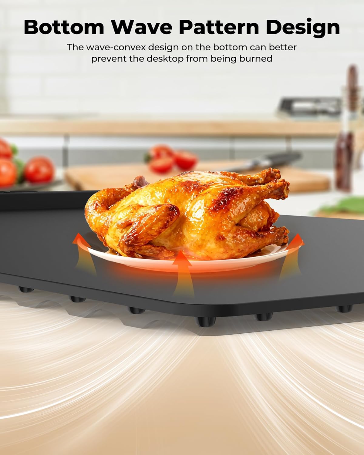 Electric Warming Mat for Food - Full Surface Fast Heating Silicone Tray with 3-Level Temperature, Auto-Off, Raised Feet for Table Protection, Versatile Warmer for Gatherings, Parties, Buffets
