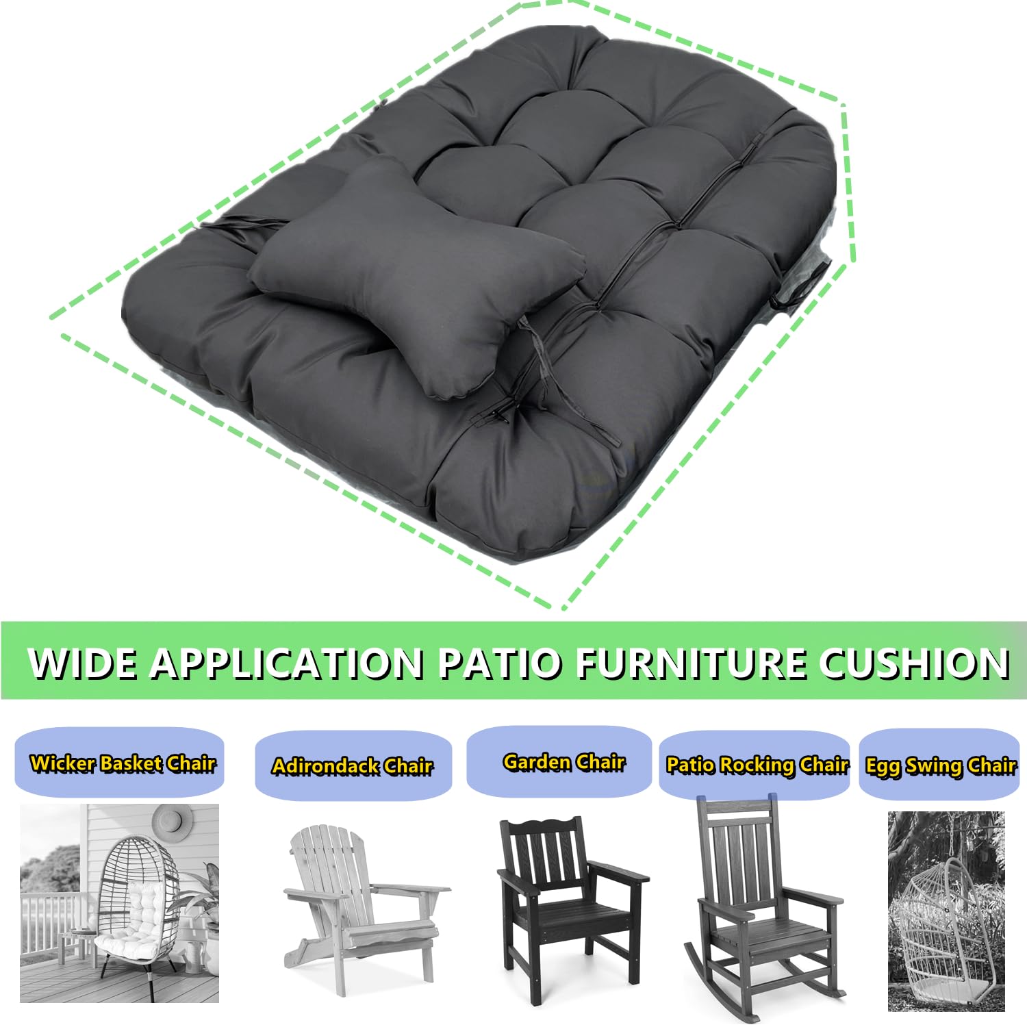 Mojia Hängesessel Kissen, Auflage für Polyrattan/Rattan Hängeschaukel Outdoor, Polster, Hängekorb, Sitzkissen Polster für Hängesessel, Schaukelkissen Rückenkissen 75x100cm (Dunkelgrau)