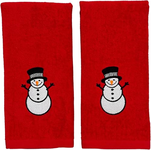 Miniatura 3 de Toallas de mano de muñeco de nieve rojo con borde a cuadros toallas de mano de baño de lujo, bordadas (25 x 16 pulgadas)
