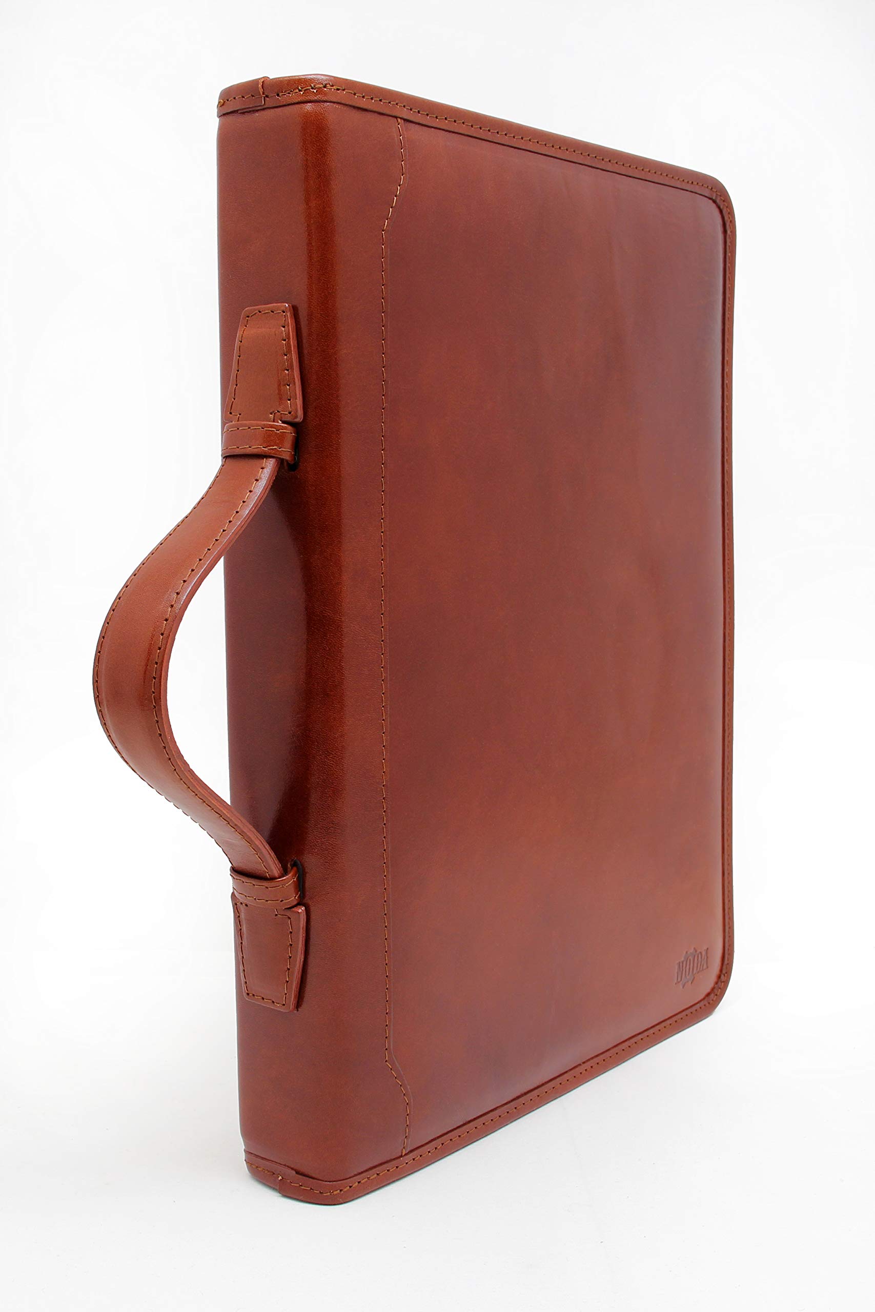 Leder Organizer, Leder Dokumentenmappe, Leder Portfolio, Dokumentenhalter, Tablet-Tasche, Ledermappe, Dokumententasche, 4 Ringbuch (Cognac)