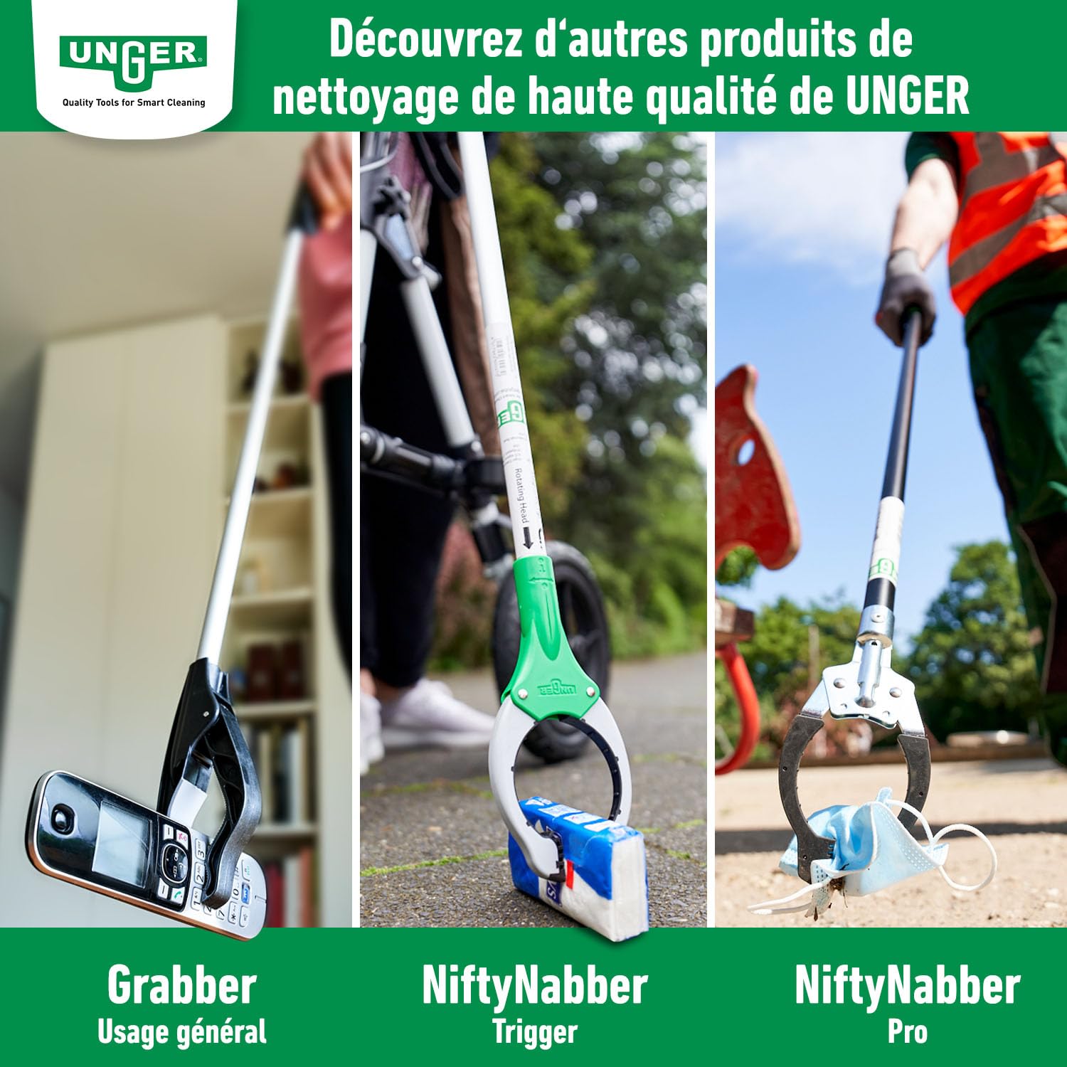 UNGER NiftyNabber Pro NN400 Pince à déchets multifonction avec poignée en caoutchouc 40 cm