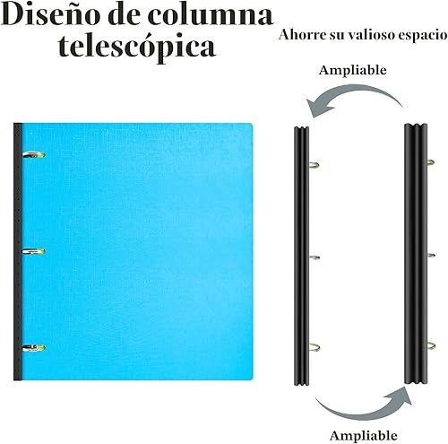 Miniatura 2 de INFUN Carpeta telescópica de 3 anillas, 4 unidades, carpeta portátil de plástico de 3 anillos con lomo telescópico, carpetas con cubierta frontal