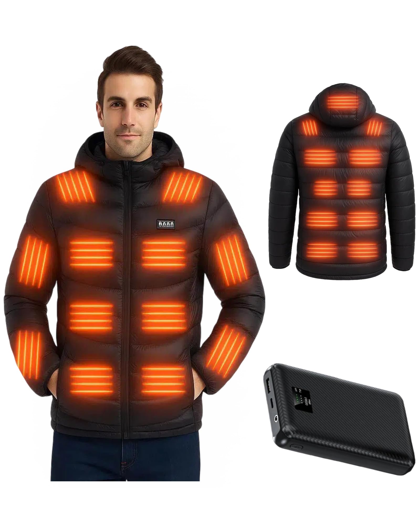 Heated Down Jacket for Men and Women with Power Bank,16000mAh Battery 23 Graphene Heating Element