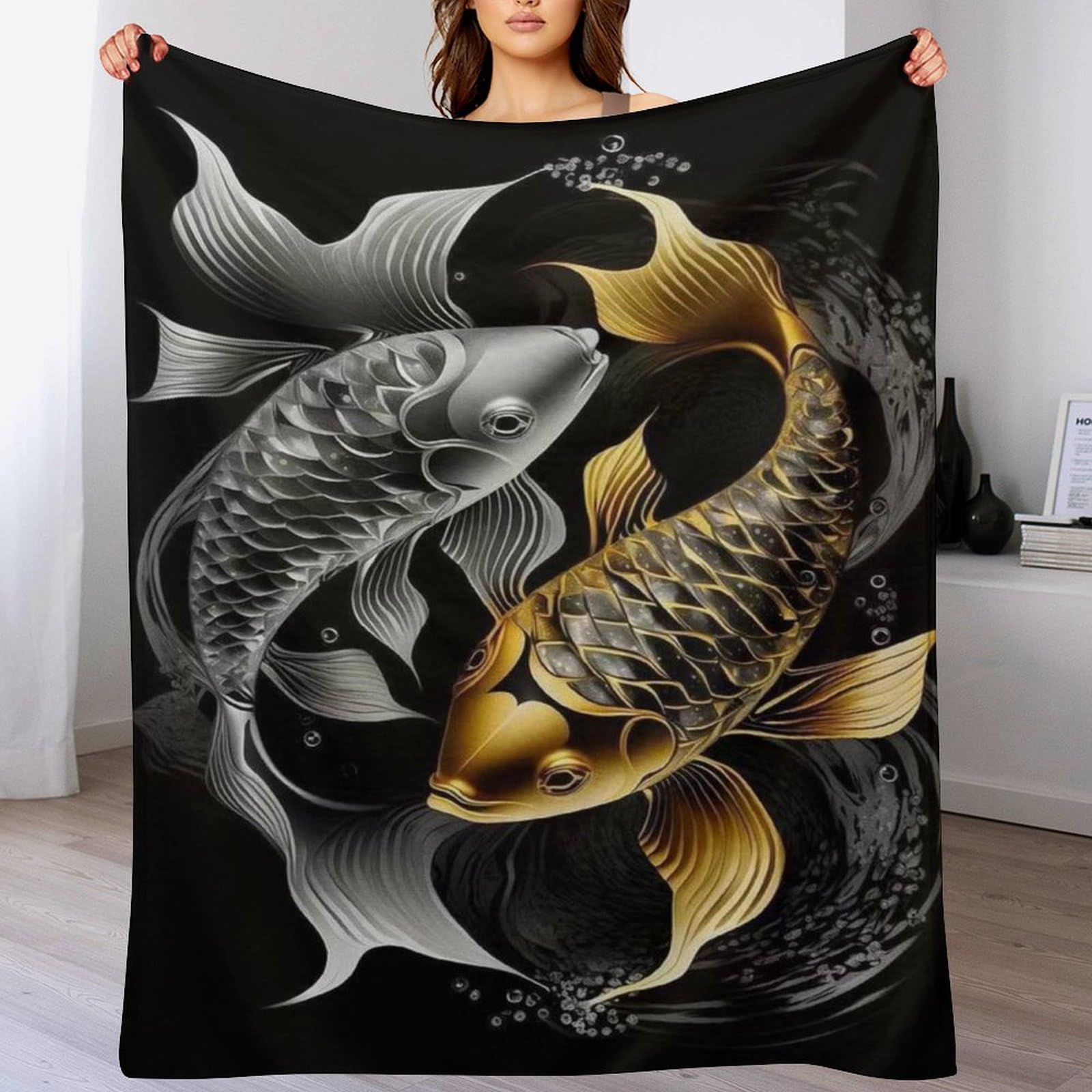 Couverture super douce poisson 3D contre le froid pour lit et canapé