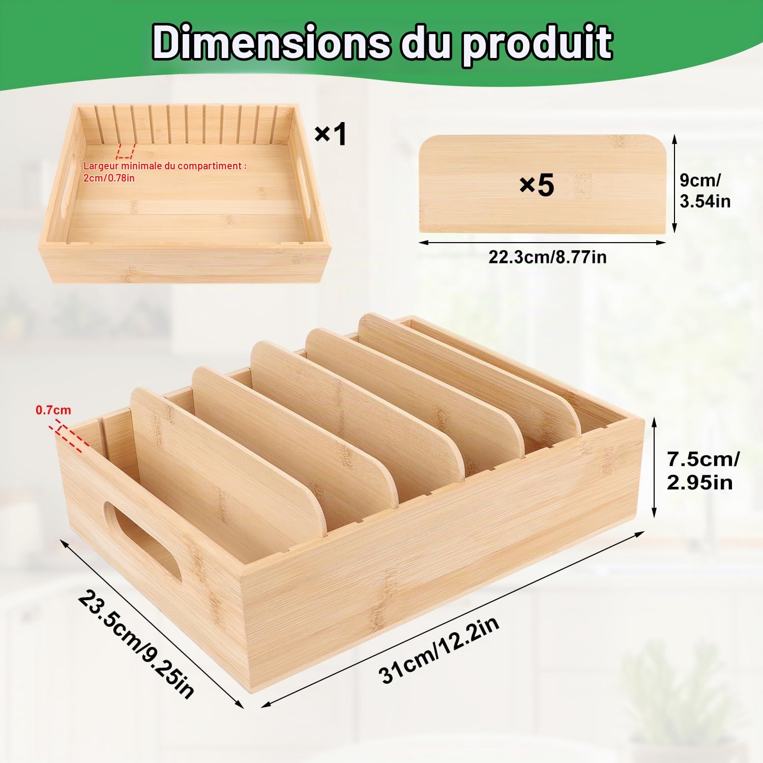 Egoutoire Vaisselle Cuisine Égouttoir à Vaisselle Bambou Rangement Sous Evier Cuisine Range Couverts Porte Rangement Assiette Organisateur Placard Cuisines Avec 5 Séparateurs