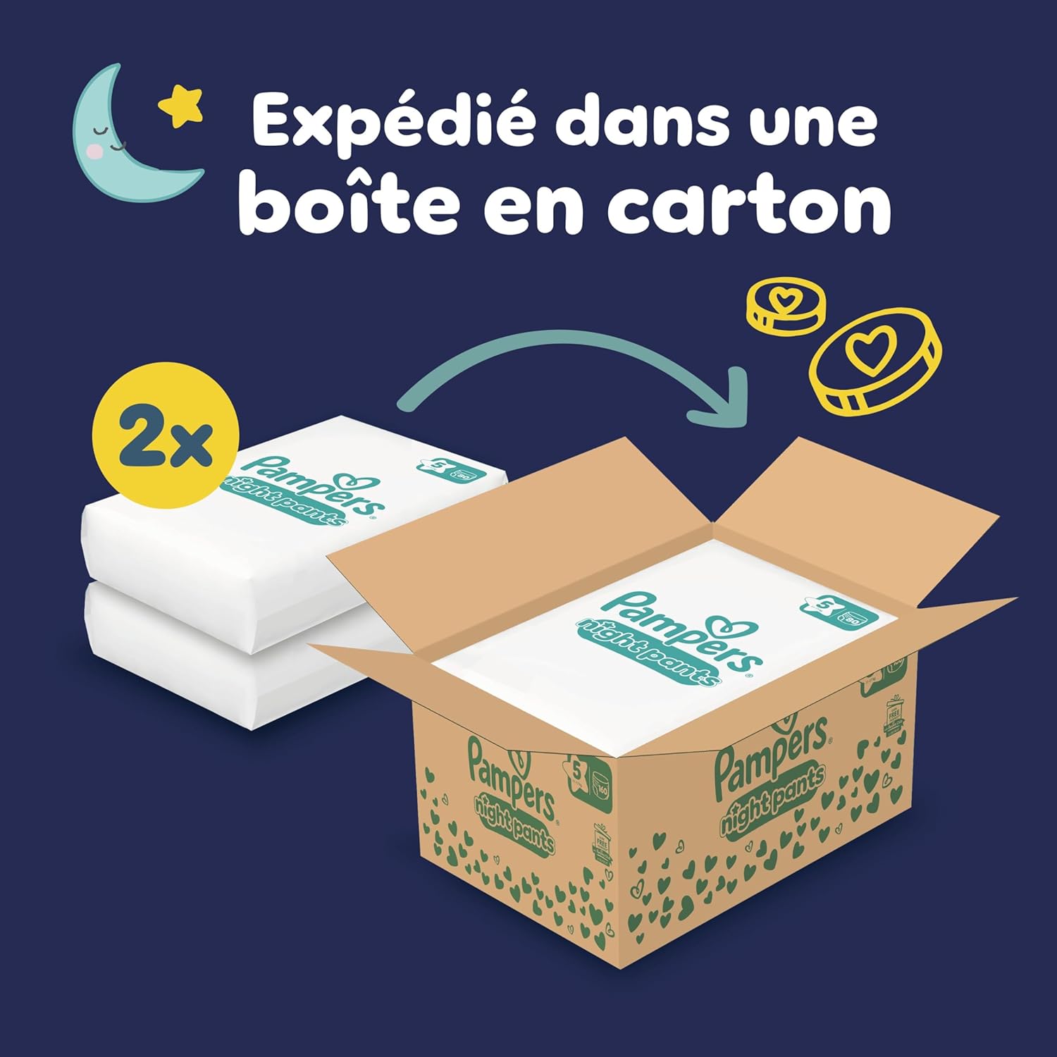 Pampers Night Pants, Taille 5, 160 Couches-Culottes, 11-17kg, Maintien 360° Contre Les Fuites Avec Un Cœur Super Absorbant Pour Une Protection Renforcée Toute La Nuit, Pack 1 Mois — vue 2