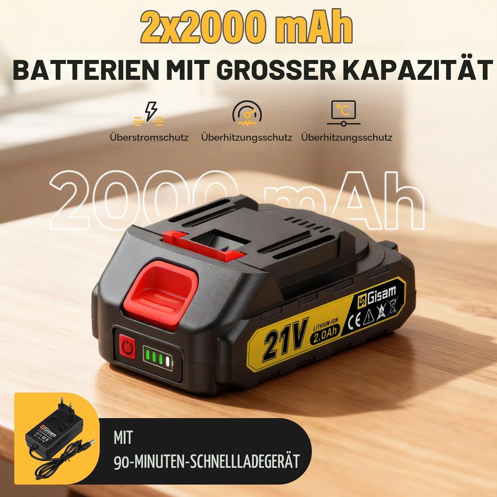 GISAM Akku-Kartuschenpistole Kompatibel mit Makita 18V Akku, 6 Geschwindigkeiten, Max 1100Lb,2Ah & LED-Licht, Akku Silikonpistole Mit 27 Spezialzubehörteile FüR 150-310 ml-Kartuschen