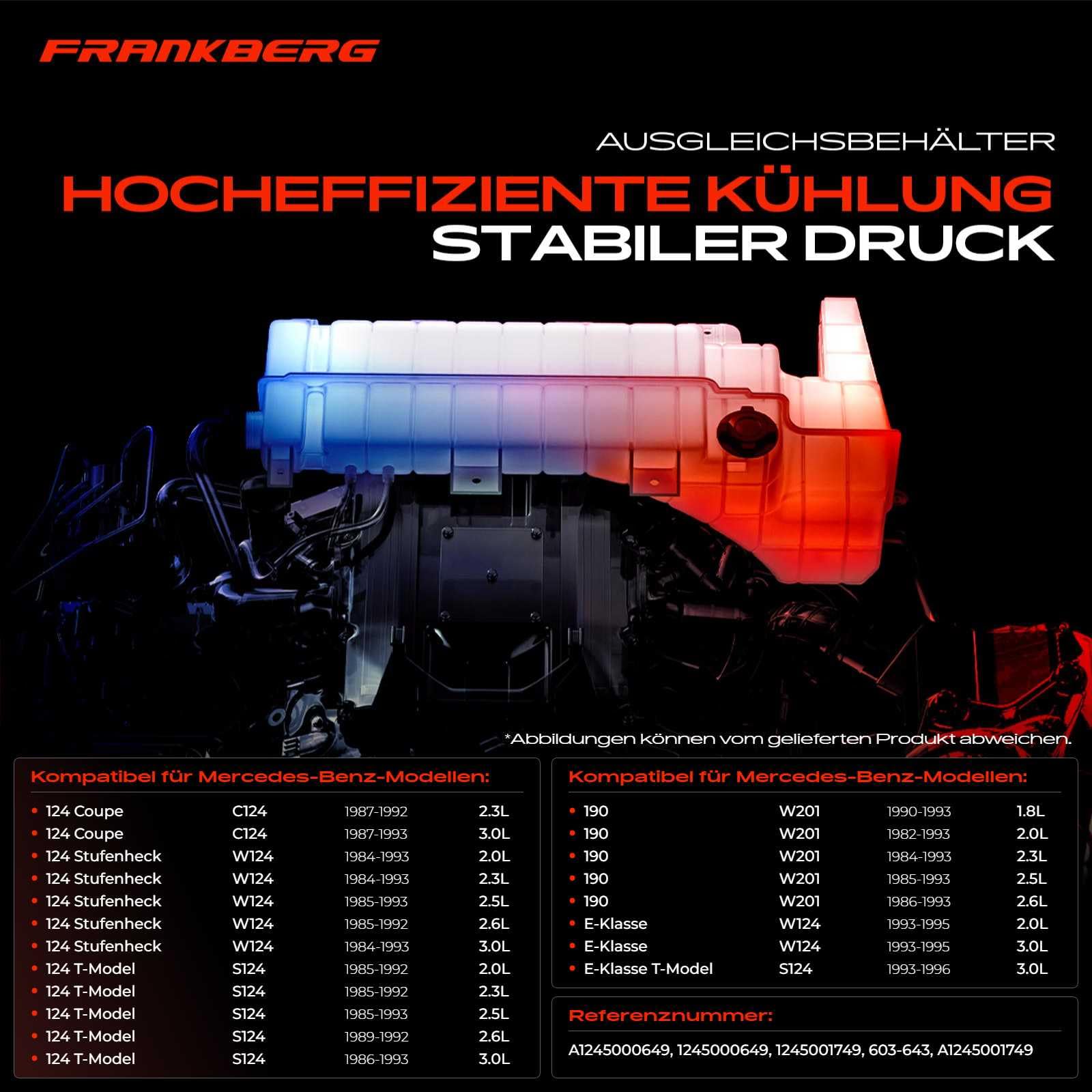 Frankberg Ausgleichsbehälter Kühlmittel Ohne Sensor Ohne Deckel für 124 E-Klasse W124 S124 190 W201 Coupe C124 Kombi T-Model S124 Saloon W124 1982-1996 1245001749