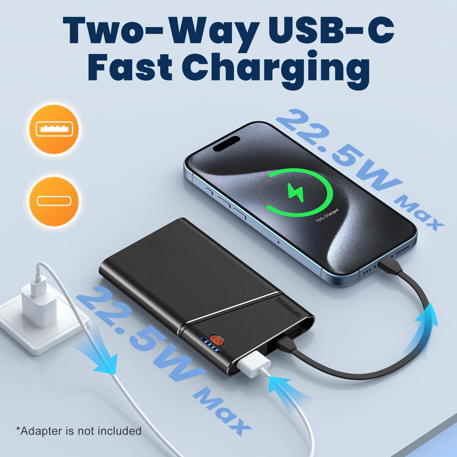 Aaoyun 10000mAh Portable Power Bank, 22.5W PD Fast Charging Battery Pack with Built-in USB-C Cable, Ultra-Slim External Phone Charger for iPhone 17/16/15, Samsung Galaxy S24, Android (Black) view 9