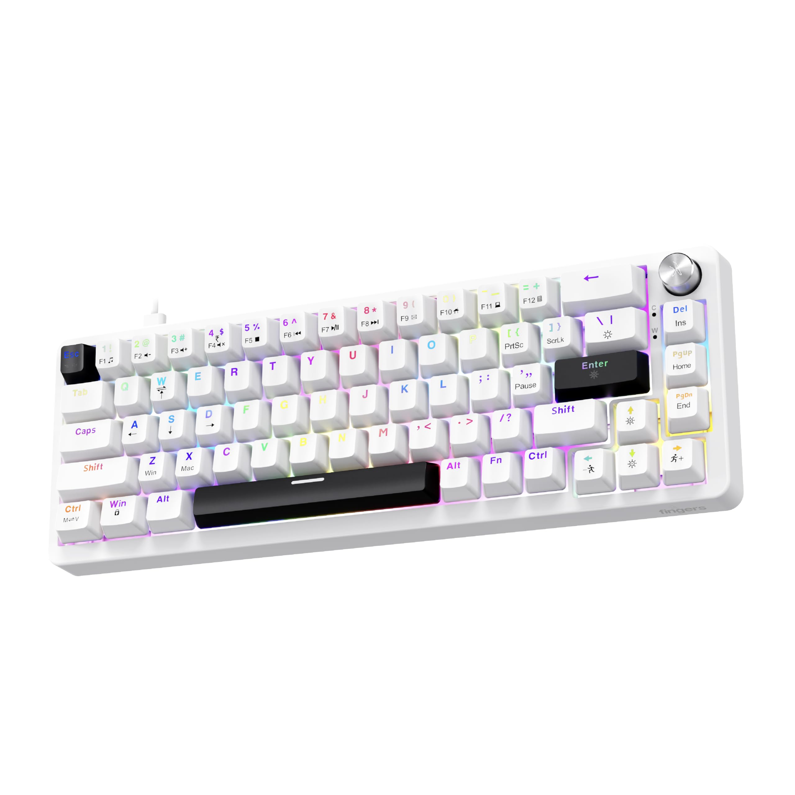 FINGERS Savage-MK2 Wired Mechanical Gaming Keyboard (65% Compact 67 Keys, Hot-Swappable Switches, 2-Layer Gasket, 11 RGB Modes, Volume Control Knob, 100% Anti-Ghosting, 50M Keystrokes) – Crystal White-picture-23
