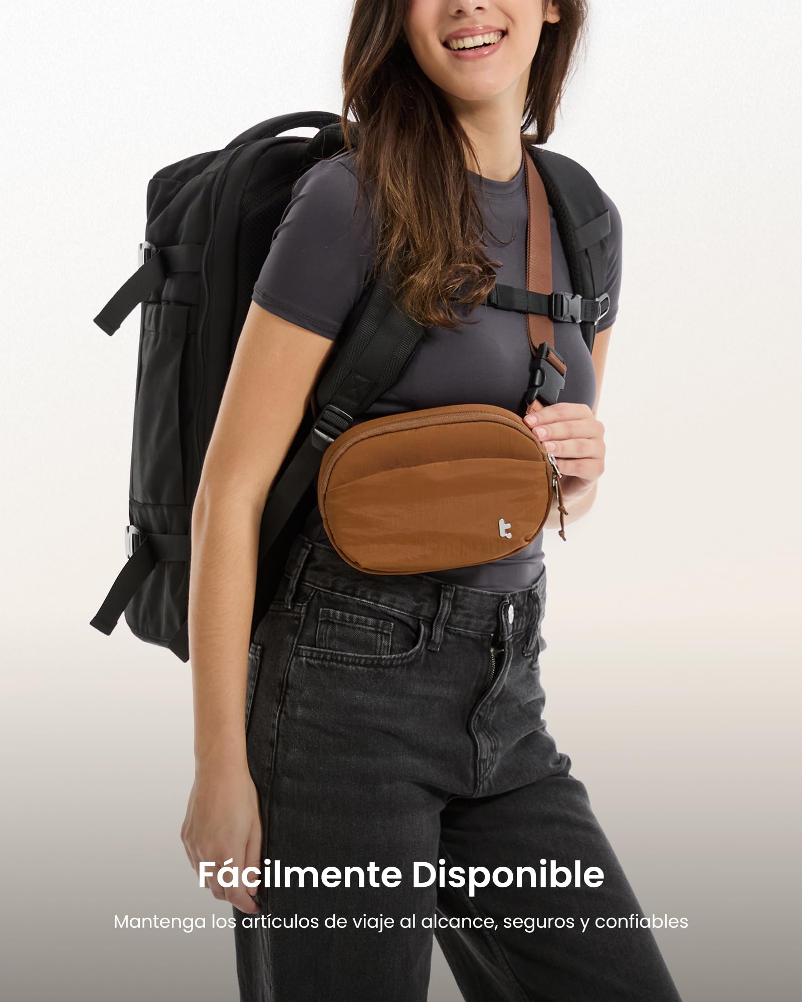 Tomtoc Bolso Bandolera Mujer con Protección RFID, 1,5L Impermeable Ligero, Uso Diario y Portátil de Viaje, Caramelo