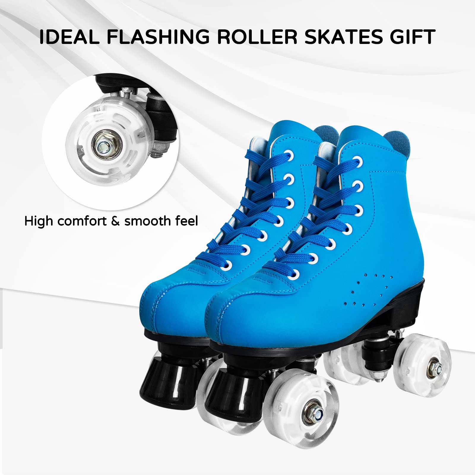 Roller Skates for Women with PU Leather High-top Double Row Rollerskates, Unisex-Adult Indoor Outdoor Blue Derby Skate Size 7 with Wear-Resistant Rubber Fast Braking for Beginner