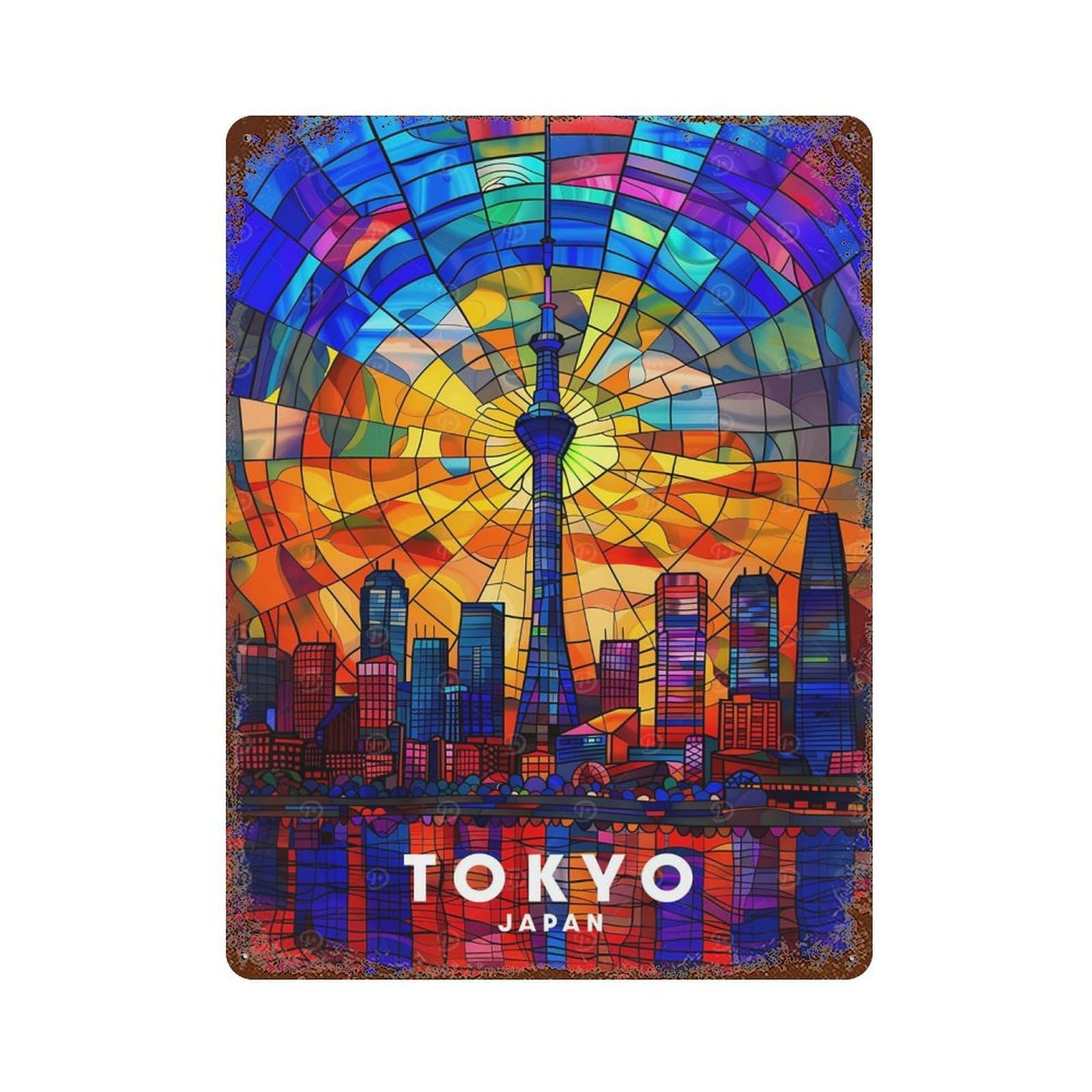 Tokyo Weathered Tin Sign 15.7"x11.8", Ideal for Basement, Hobby Room And Garage Decor
