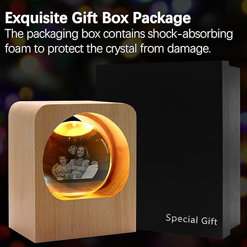 Miniatura 7 de Cristal fotográfico 3D personalizado, grabado con imágenes 3D personalizadas en bola de fotos de vidrio en memoria con base de madera de luz LED