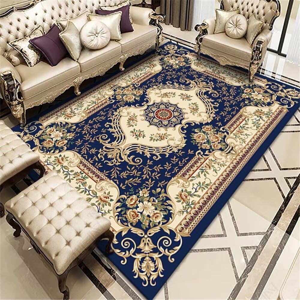 Tapis de centre de salon bleu pour moments de jeu en famille et chambre garcon