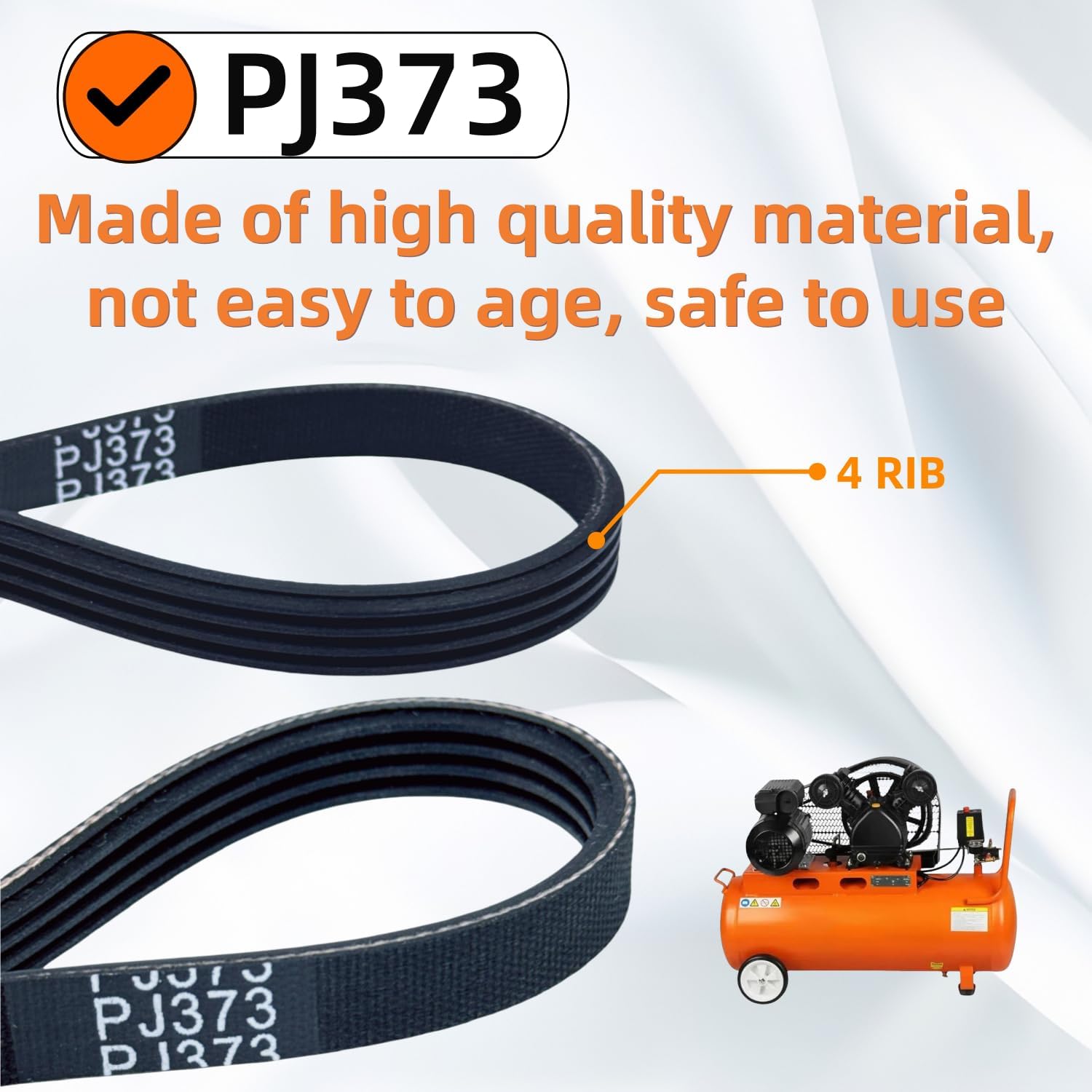 PJ373 Belt Replacement for Husky H1504ST A700062 Air Compressor Pumps, 4 Pack V Belt Compatible with Stanley Bostitch AB-9075316