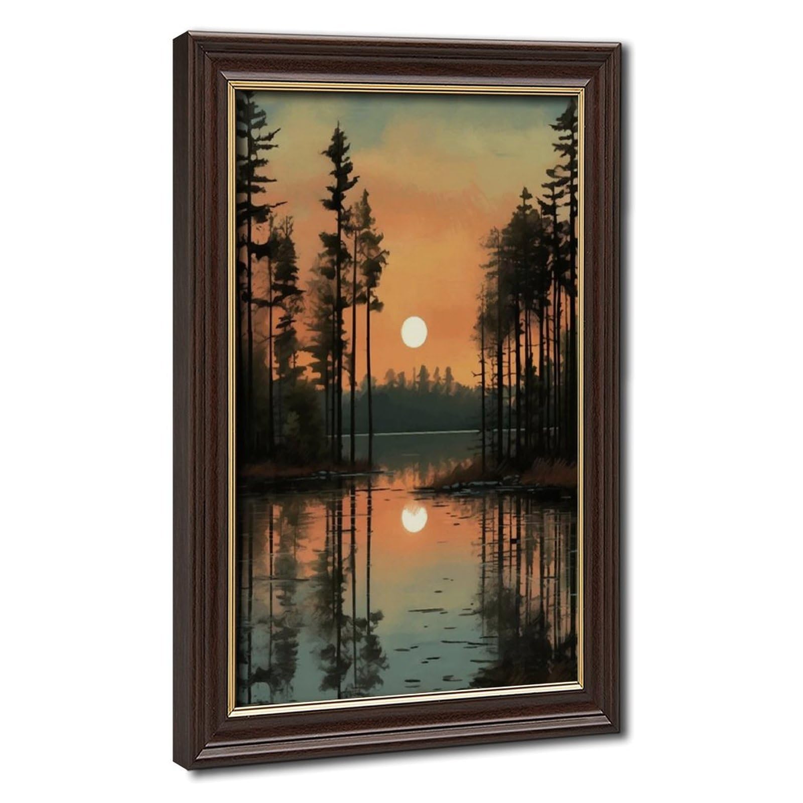 Bareronor Pine Forest Lake Reflection Canvas Poster Bedroom Decor Landscape Office Room Decor Gift 8" L X 12" W