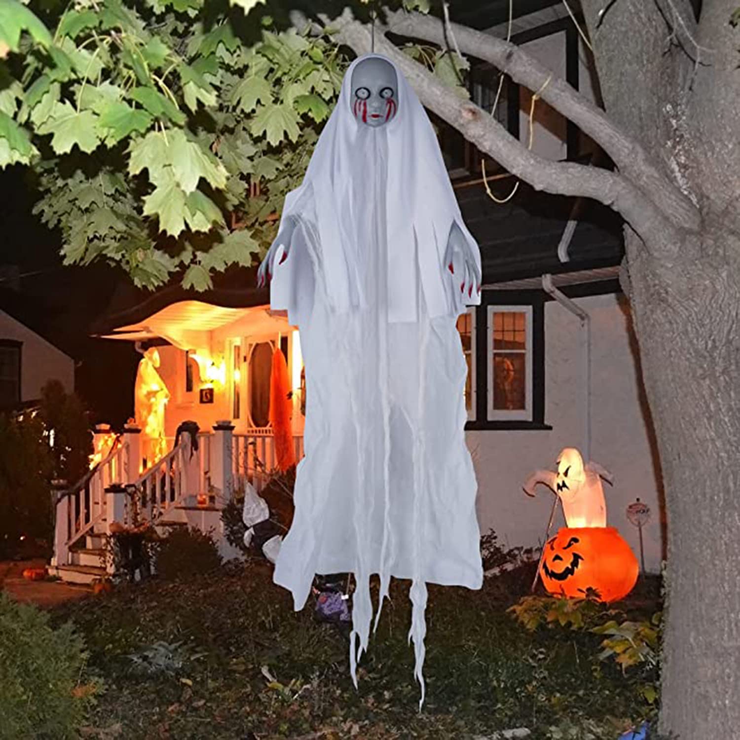 Jorunb Hanging Halloween Skeleton Ghosts Decorations, Grim Reapers Flying Ghost for Halloween Outdoor Indoor Decorations Haunted House Prop Décor Holiday Decorations (1pack-)