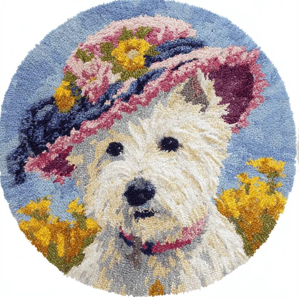 Round Latch Hook Rug Kits Terrier For Adults And Starter 50*50Cm