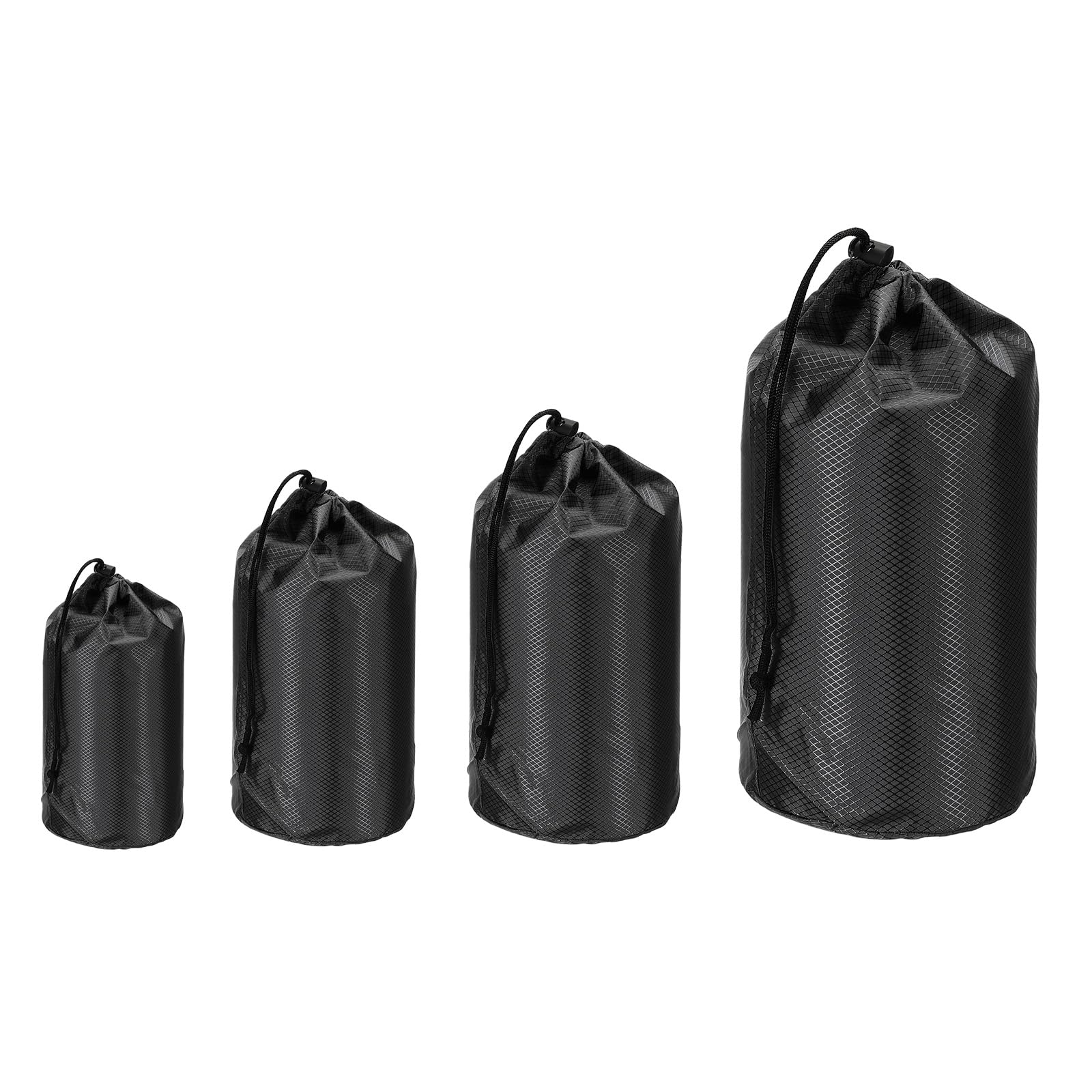 PATIKIL Stuff Sack 4x7/5x10/6x13, 4 Pcs Waterproof Outdoor Storage Sack Portable Drawstring Dust Flap Bag Sleeping Bag for Camping Hiking Backpacking, Black