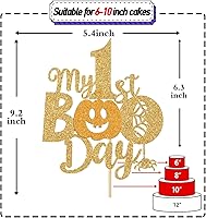 Vista 2 de My 1st Boo Day Cake Topper - Halloween/Baby Shower Party Decor - Fall Theme Happy 1st Birthday Supplies, Gold Glitter