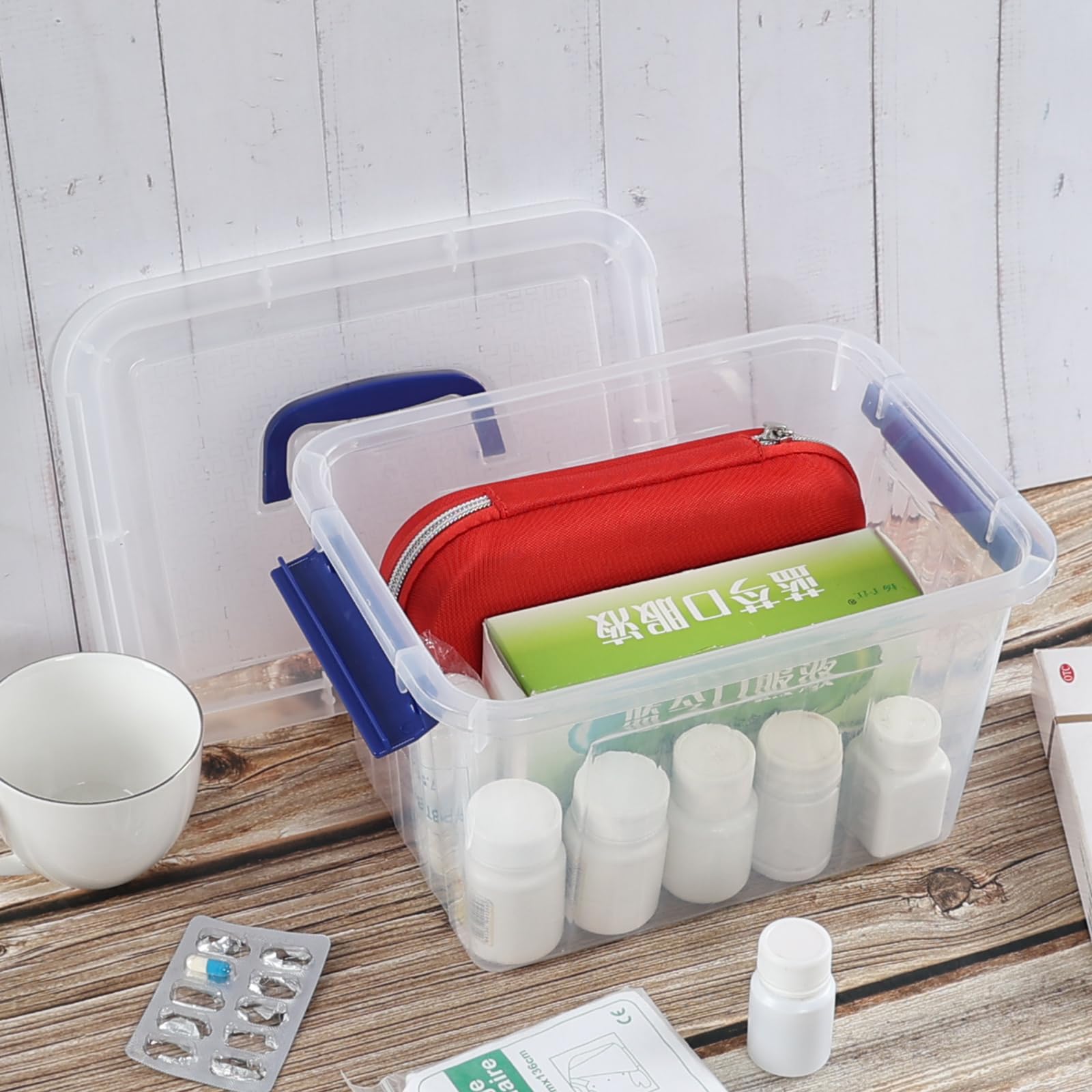 Cajas de almacenamiento de plástico con tapa y asa, cajas de almacenamiento apilables transparentes, 6 L, juego de 6