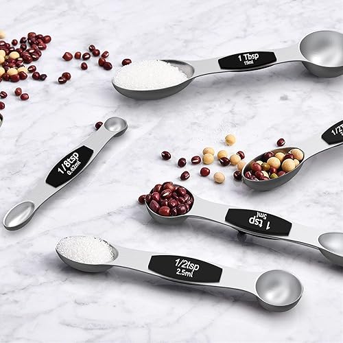 Vista 14 de Wildone - Juego de 8 tazas medidoras y cucharas medidoras magnéticas, 7 cucharas medidoras magnéticas apilables de doble cara, 1 nivelador y 5 mini