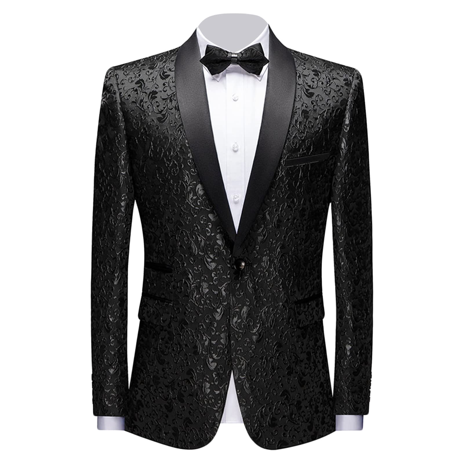 Men Floral Dress Suit Jacket Stylish Lapel Luxury Dinner Party Blazer Slim Fit Printed Wedding Sport Coat Tuxedo (Black,Small)