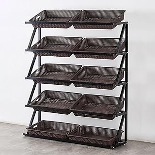 NEVKA 5 Layer Supermarket Fruit & Vegetable Display Rack, Double Row Large Capacity Onion Potato Stand, Heavy Duty Metal Chip Bag Storage Organizer with 10 Baskets (Color : Brown, Size : 5tiers)