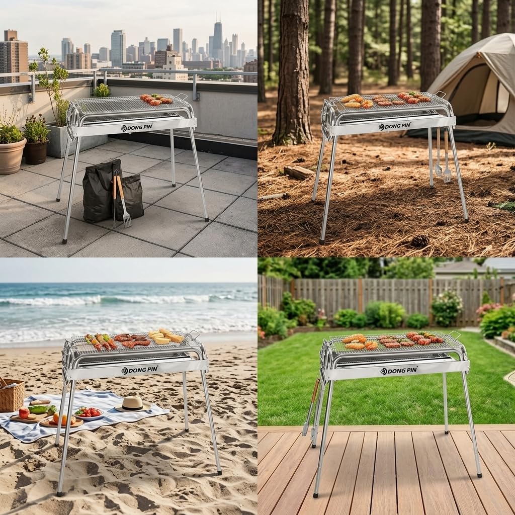 Parrilla Carbón Plegable Metal, Construcción metal, Barbacoa mesa, Picnics en parques, Para, style to 3