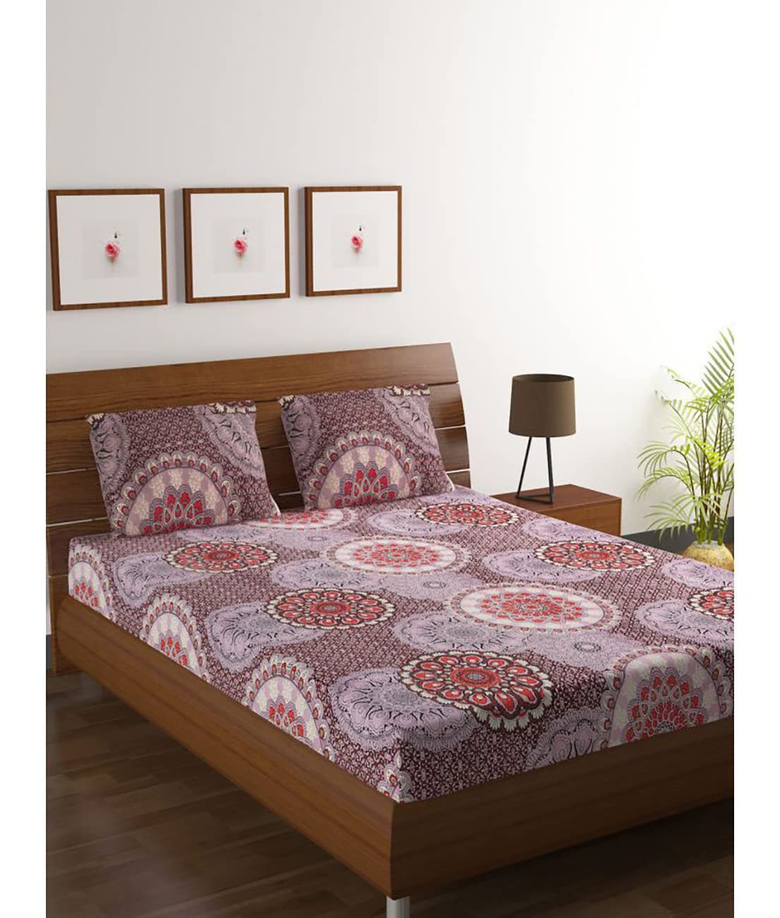 HOMETALES Lavender Microfiber Queen Modern Bedsheet with 2 Pillow Covers