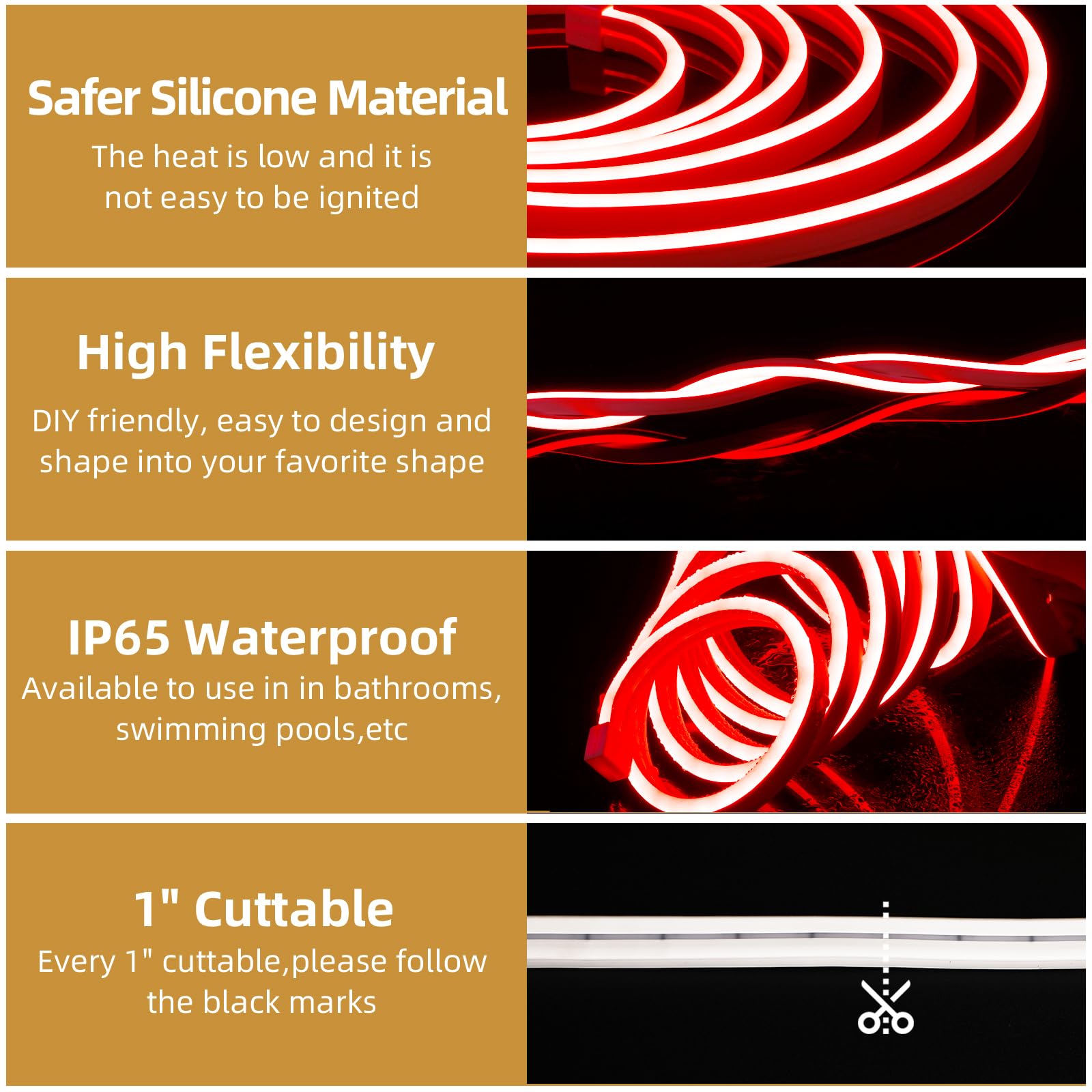 VILHTL Neon LED Strip Light, 12V 5m Red LED Lights Strip - Image 2