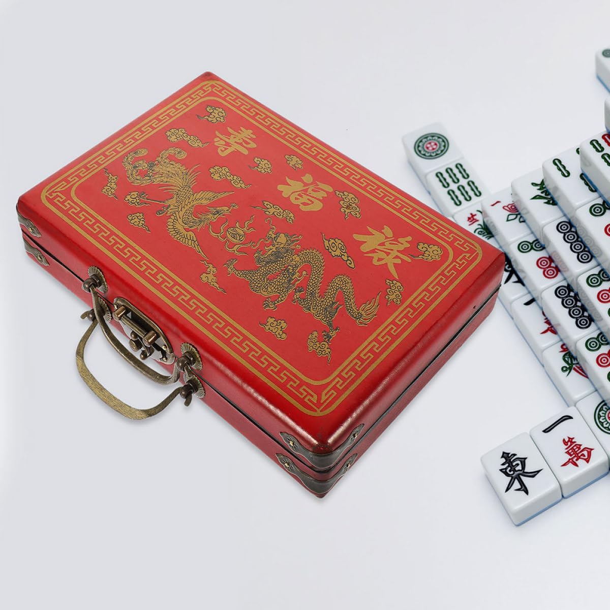 VALICLUD Caja de Almacenamiento de Madera y Pu Cierre Hermético Resistente y Ligera para Mahjong Vintage Adecuado para Viajes y Uso en Tiendas