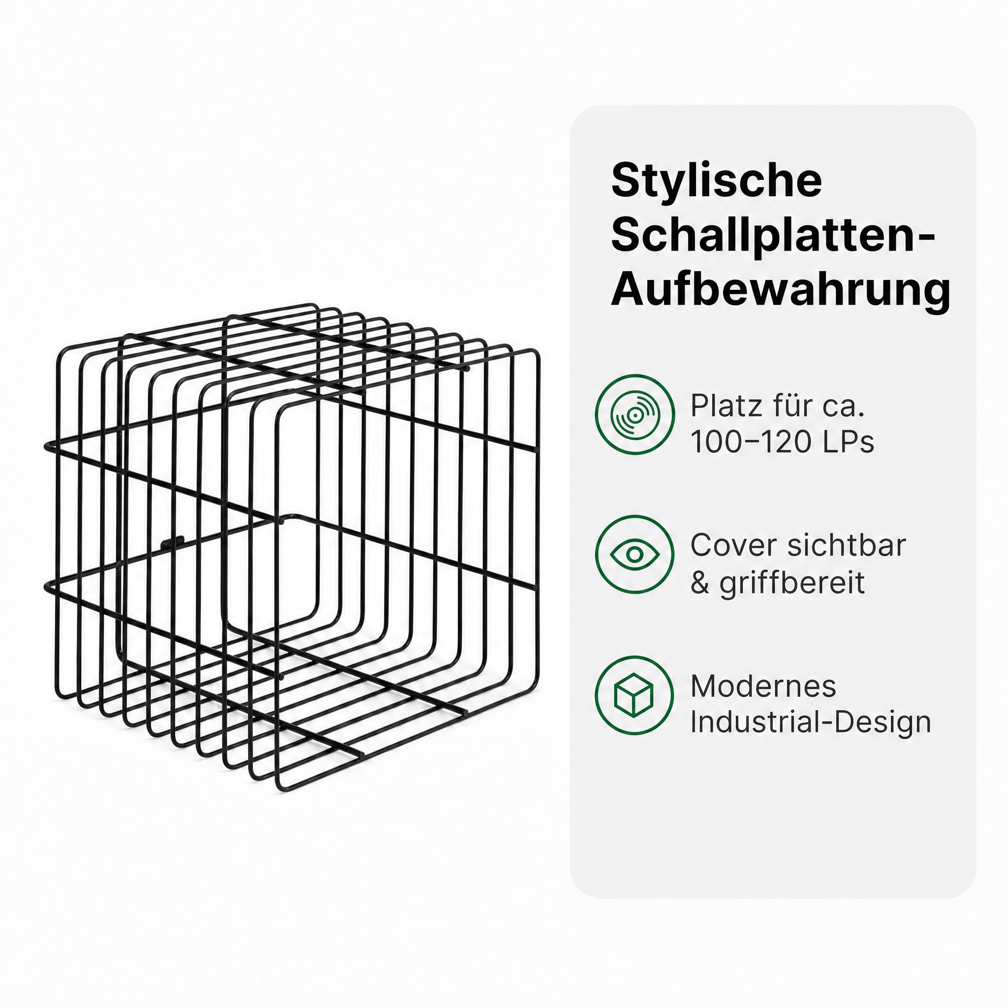 Zomo VS-Rack Cube Vinyl Regal – 348 x 348 x 315 mm - Schwarz - Pulverbeschichteter Stahl - Metall Schallplattenständer für 100–120 LPs – Modular erweiterbar