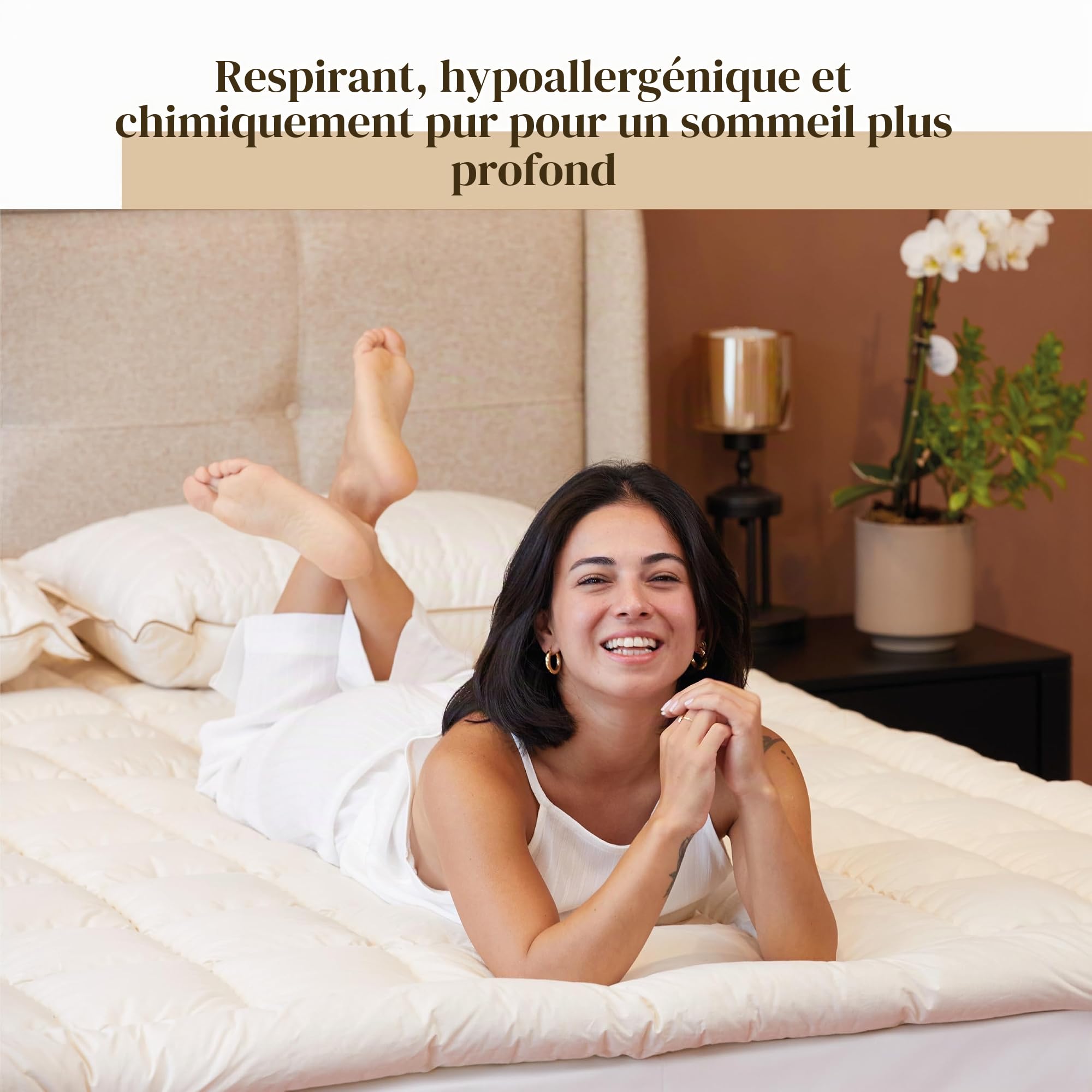 Surmatelas en Laine mérinos Biologique, 100% Laine Naturelle, hypoallergénique, Doux et épais, pour Toutes Les Saisons, Fait à la Main et respectueux de l'environnement, 160x200