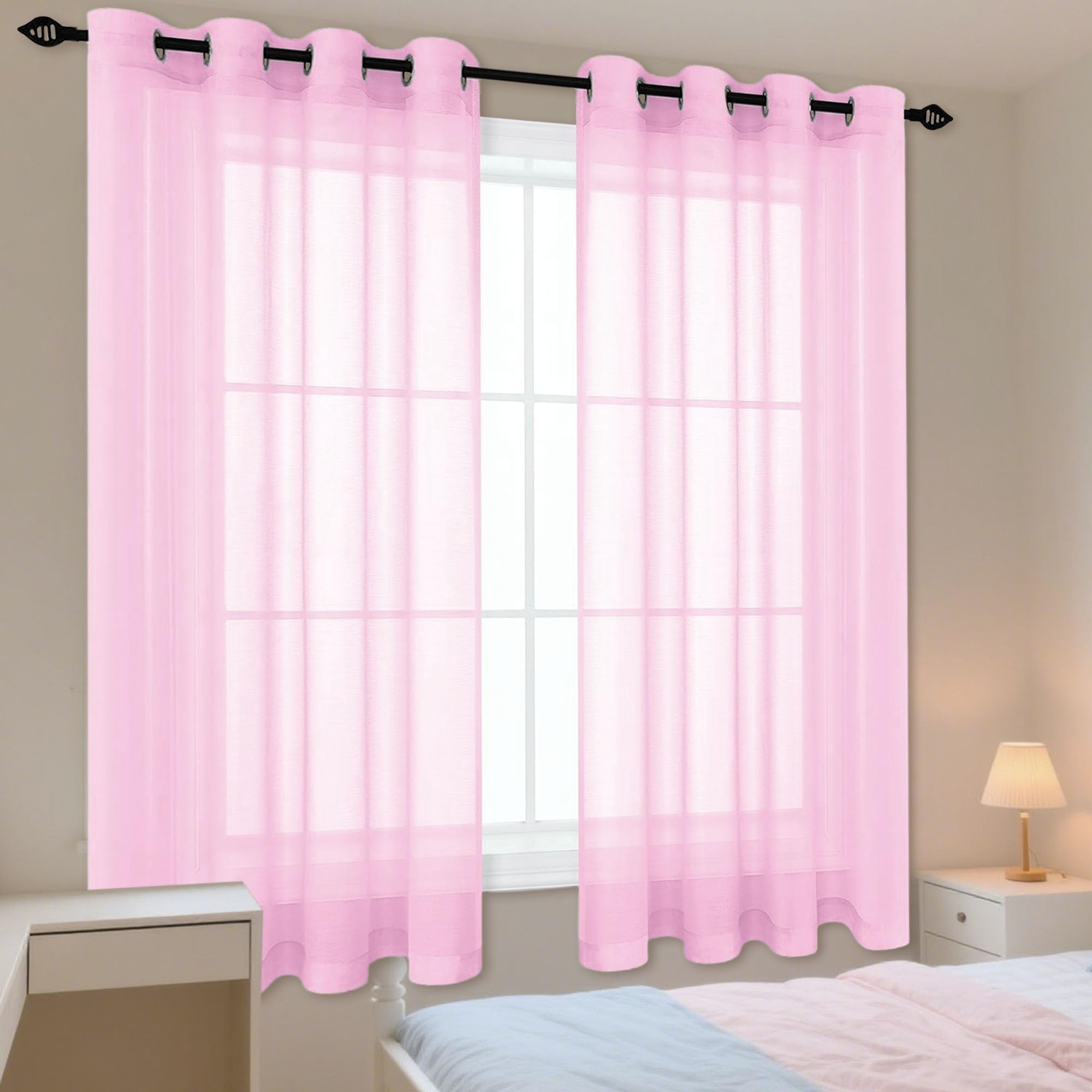 Rideaux voilages pour tamiser la lumière de la chambre, voilage rose 170x120 cm