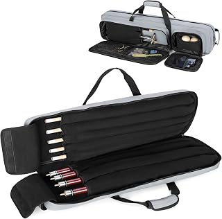 GOBUROS プールキューバッグ プールキューケース バット4本とシャフト5本収納可 1/2ビリヤードキューバッグ