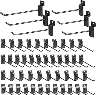 50 Packs Black Metal Slatwall Hooks, 6 and 4Inch Tool-Free Slatwall Accessories Hooks Hangers for Slotwall Panels, Slat Wall Board Hanging Hooks for Garage Shop Retail DisplayKitchen