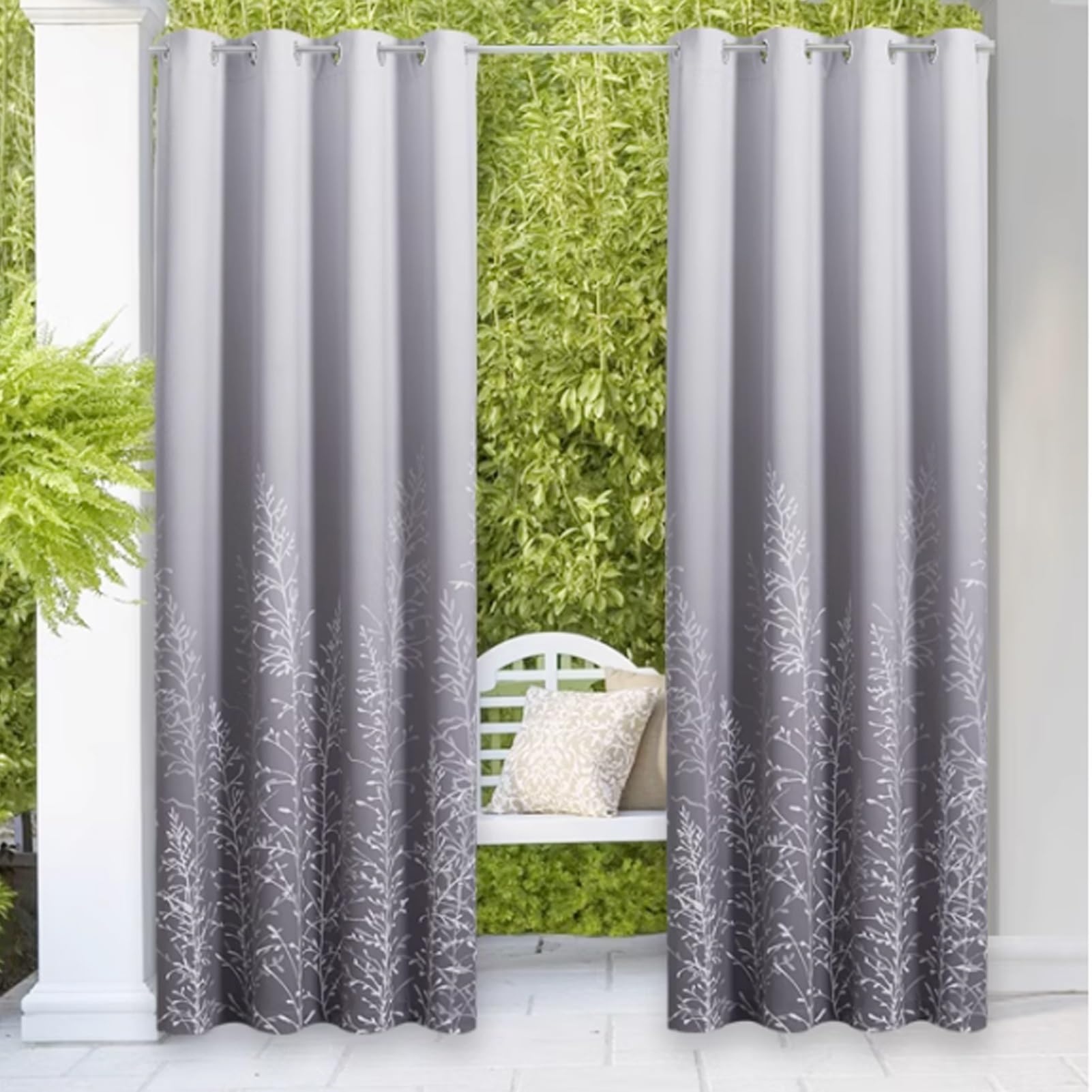 Rideau extérieur pour patio imperméable gris anti-UV une pièce pour grand balcon et terrasse