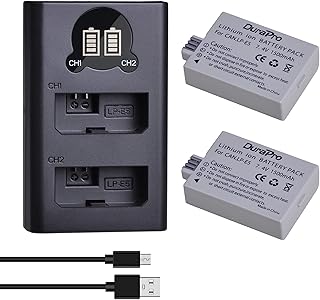 DuraPro 2Pcs LP-E5 Battery + LED USB Dual Charger with Type C Port for Canon LP-E5 and Canon EOS Rebel XS, Rebel T1i, Rebel XSi, 1000D, 500D, 450D, Kiss X3, Kiss X2, Kiss F Cameras